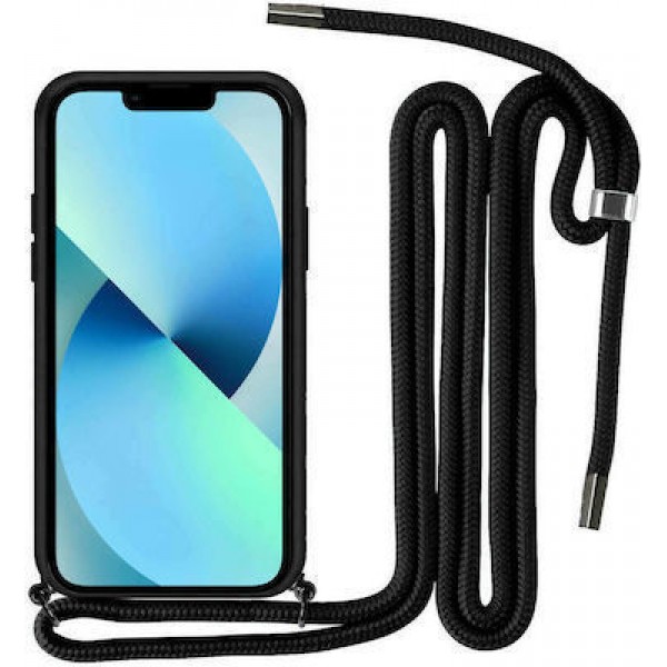Oem Cord Silicone Case Μαύρη Θήκη Για Apple Iphone 14 Pro 6.1" Με Λουρί Μαύρο